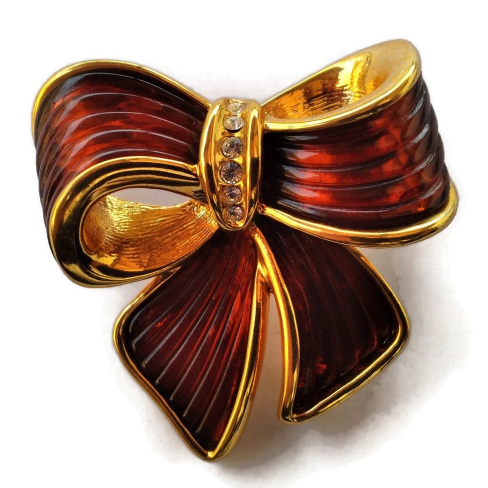 Vintage Joan Rivers Burgundy Bow Brooch